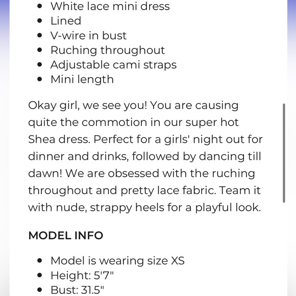 Selfie Leslie Shea V-Bust Ruched Lace Mini Dress White Small NWT SOLD OUT - Picture 4 of 10